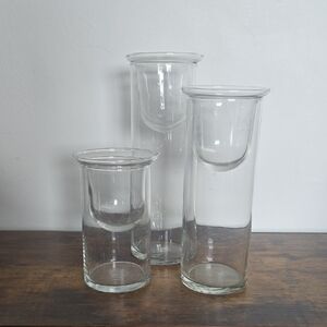 Set of Three Clear Glass Vases Floating Candle Tiered